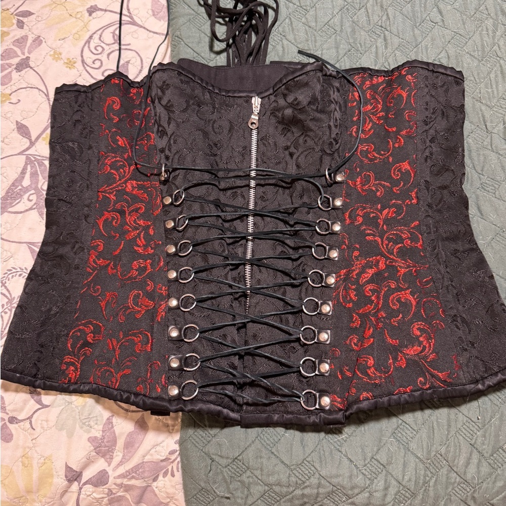 Black and Red Lace-Up Corset